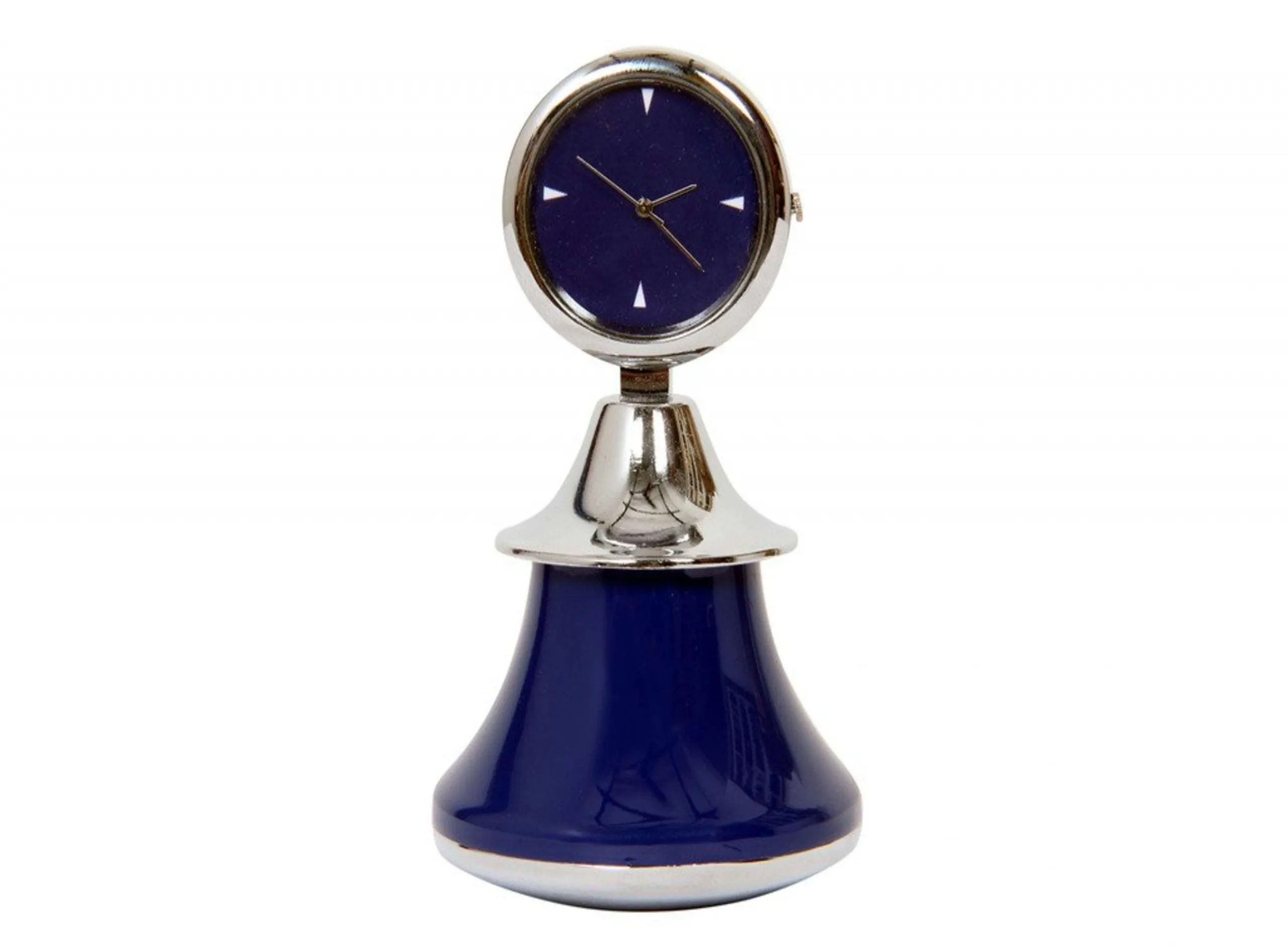 Blue Bell Table Clock — Small Desk Clock with Chrome Accent