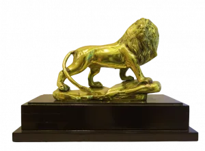 Polished Brass Lion Statue on Plinth