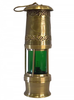 Royal Navy Lamp Brass Miners Safety Lamp with Green Glass London 1920 Design