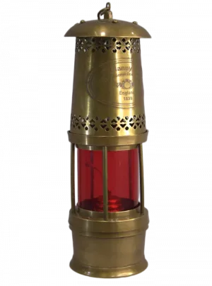 The Canny Lamp Brass Miners Safety Lamp with Red Glass England 1839 Design