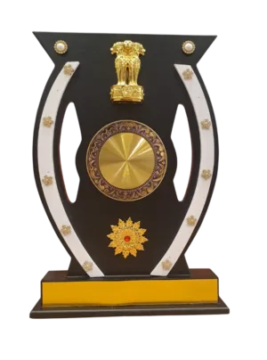 Ashoka Emblem Wooden Trophy with Gold Finish Plate